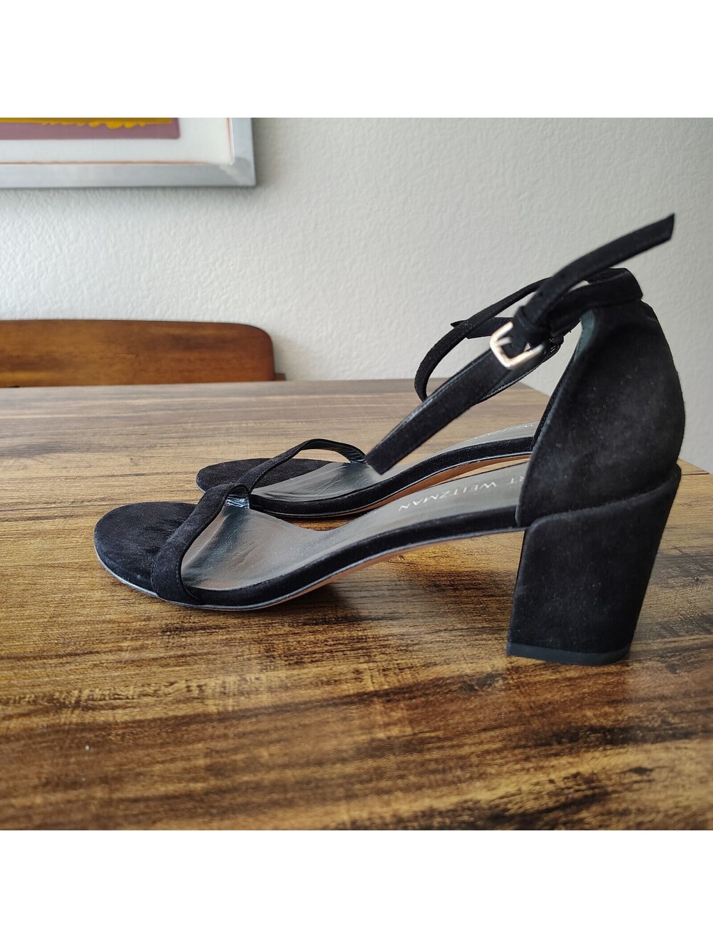STUART WEITZMAN ANKLE STRAP SANDAL BLACK SUEDE SIZE 10 N